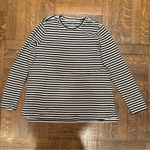 J. Jill Striped Long Sleeve Pima Crew-Neck High-Low Tee T Shirt Size M